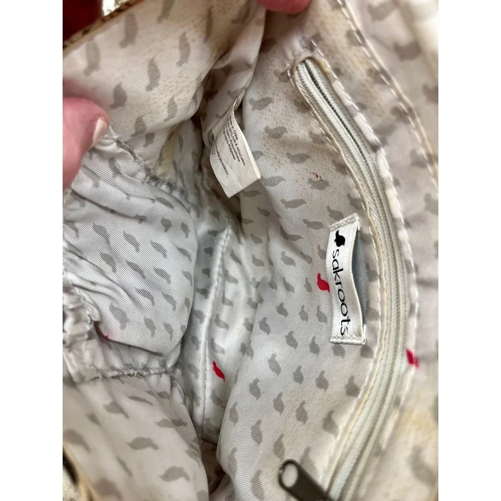 Sakroots Crossbody Bag Beige Black Pattern Bird Print Canvas Purse Small